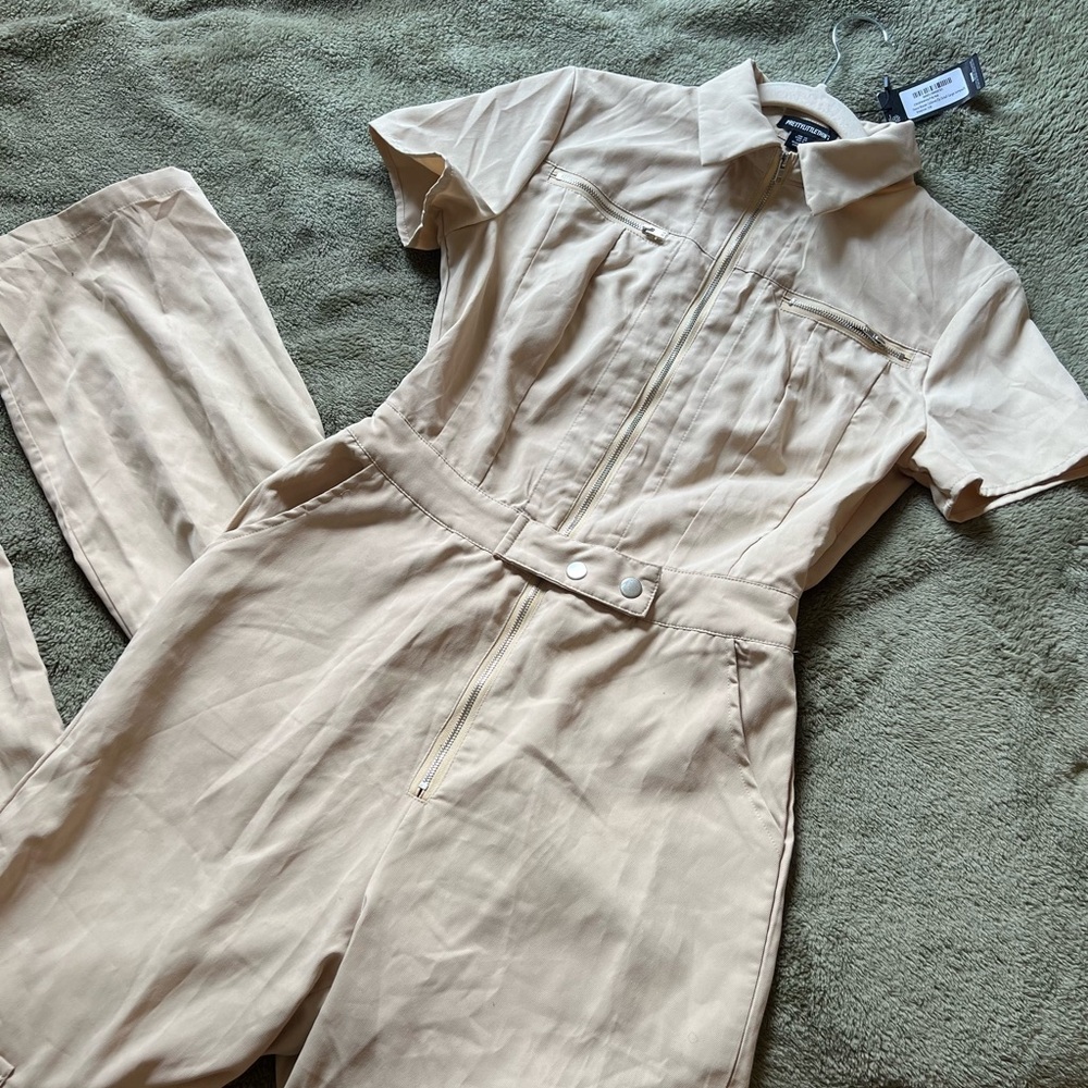 Women's Beige Cargo Jumpsuit